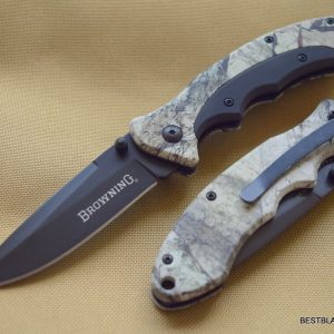 BROWNING CAMO MOSSY OAK LINERLOCK FOLDING KNIFE 4.5 INCH CLOSED WITH POCKET CLIP