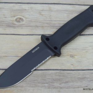 GERBER “LMF II INFANTRY” BLACK FIXED BLADE HUNTING KNIFE WITH SHEATH MADE IN USA
