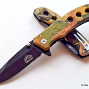 MASTER USA 4 INCH CLOSED GREEN CAMO SPRING ASSISTED KNIFE WITH POCKET CLIP MU-A032GC