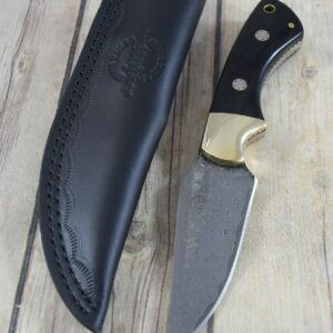 GIL HIBBEN DAMASCUS SIDEWINDER FIXED BLADE KNIFE FULL TANG WITH LEATHER SHEATH